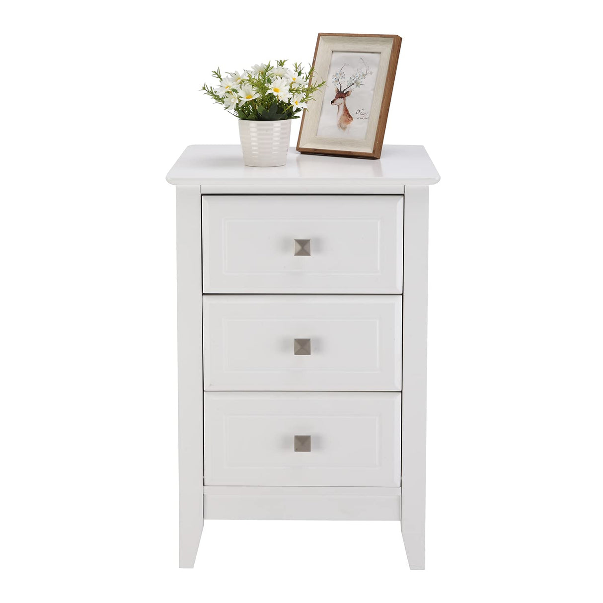 Upgraded White Nightstand with 3 Drawers, Modern Night Stands for Bedrooms Set of 2