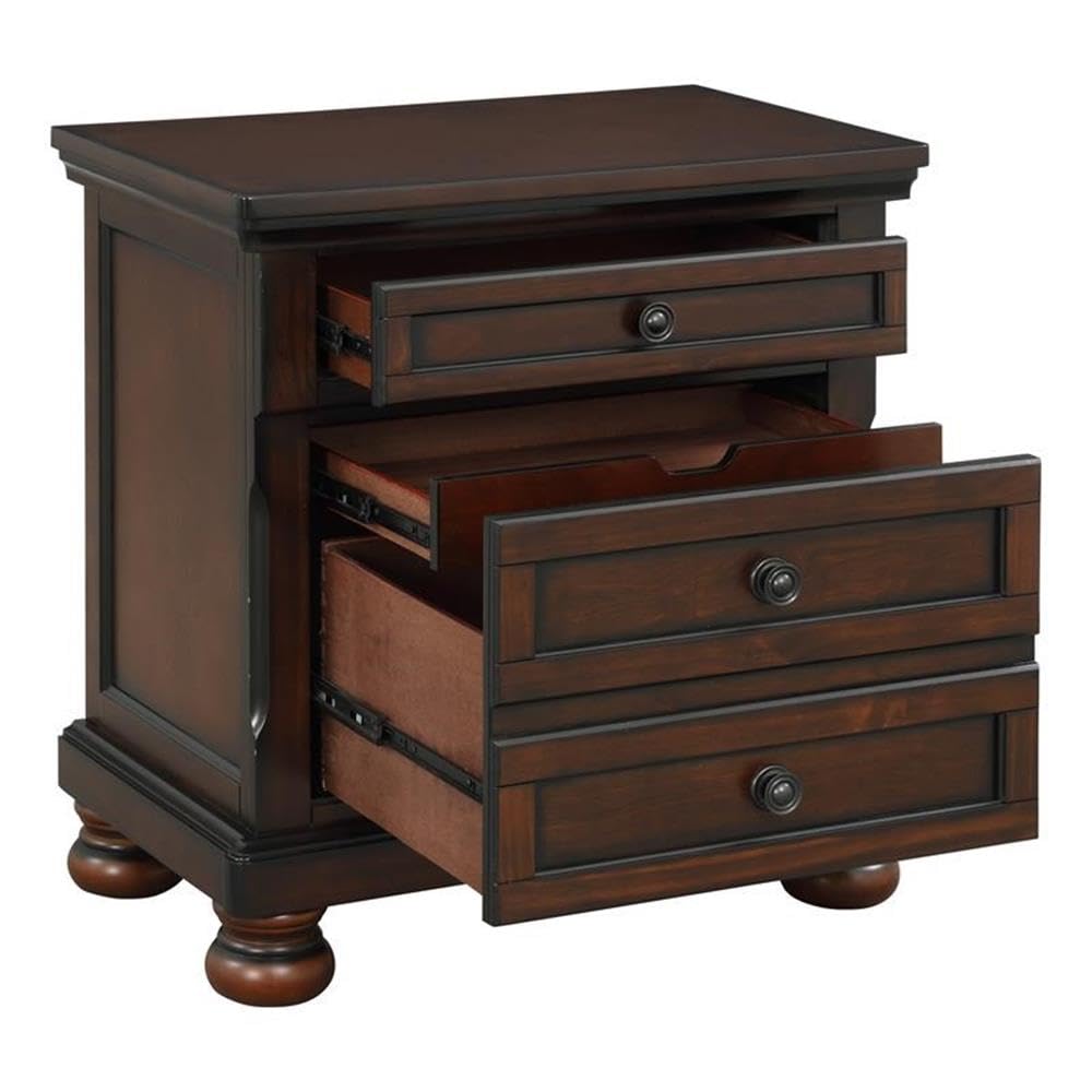 Traditional 3-Drawers Wood Bedside Nightstand in Brown Cherry