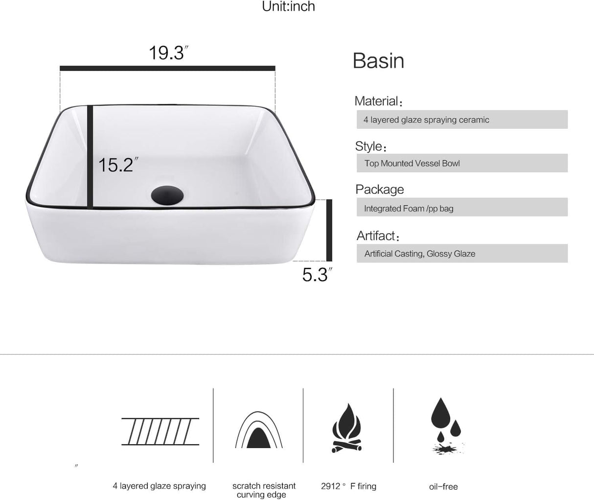 YOURLITE Bathroom Vanity, 36" Bathroom Vanity with Sink Combo Set, Dark Brown Modern Wood Bathroom Cabinet with White Ceramic Bathroom Sink