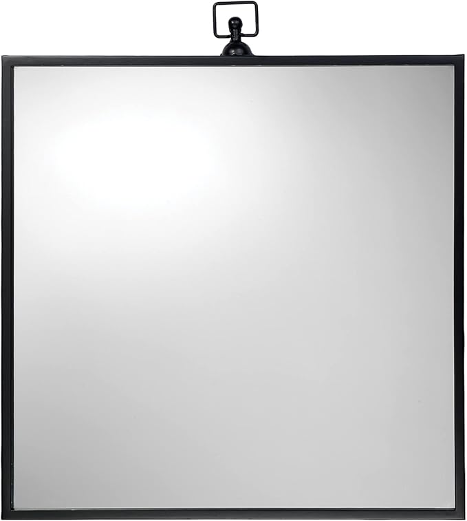 Wall Mirror with Sleek Metal Frame and Loop Hook, Black