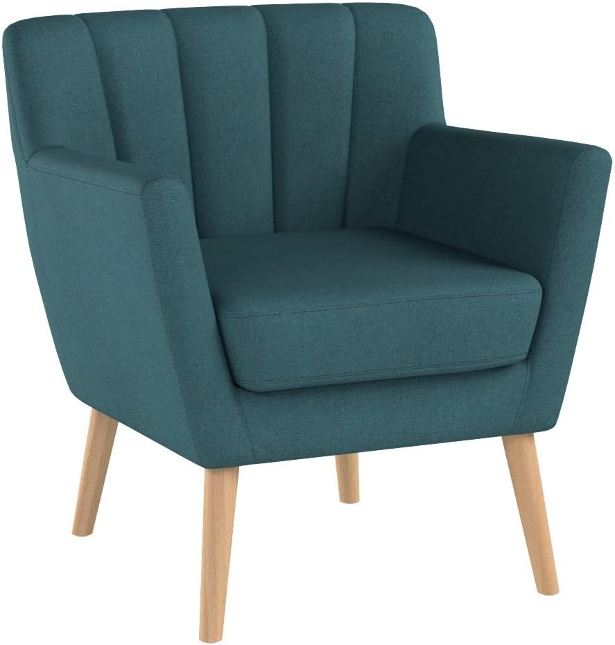 Merel Mid Century Modern Fabric Club Chair, 28.30" W x 27.60" D x 31.50" H, Dark Teal/Natural