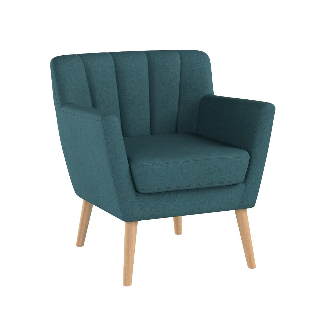 Merel Mid Century Modern Fabric Club Chair, 28.30" W x 27.60" D x 31.50" H, Dark Teal/Natural