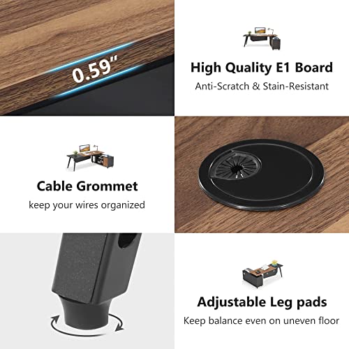 L-Shaped Executive Computer Desk – 78.74" Large Office Desk with File Cabinet