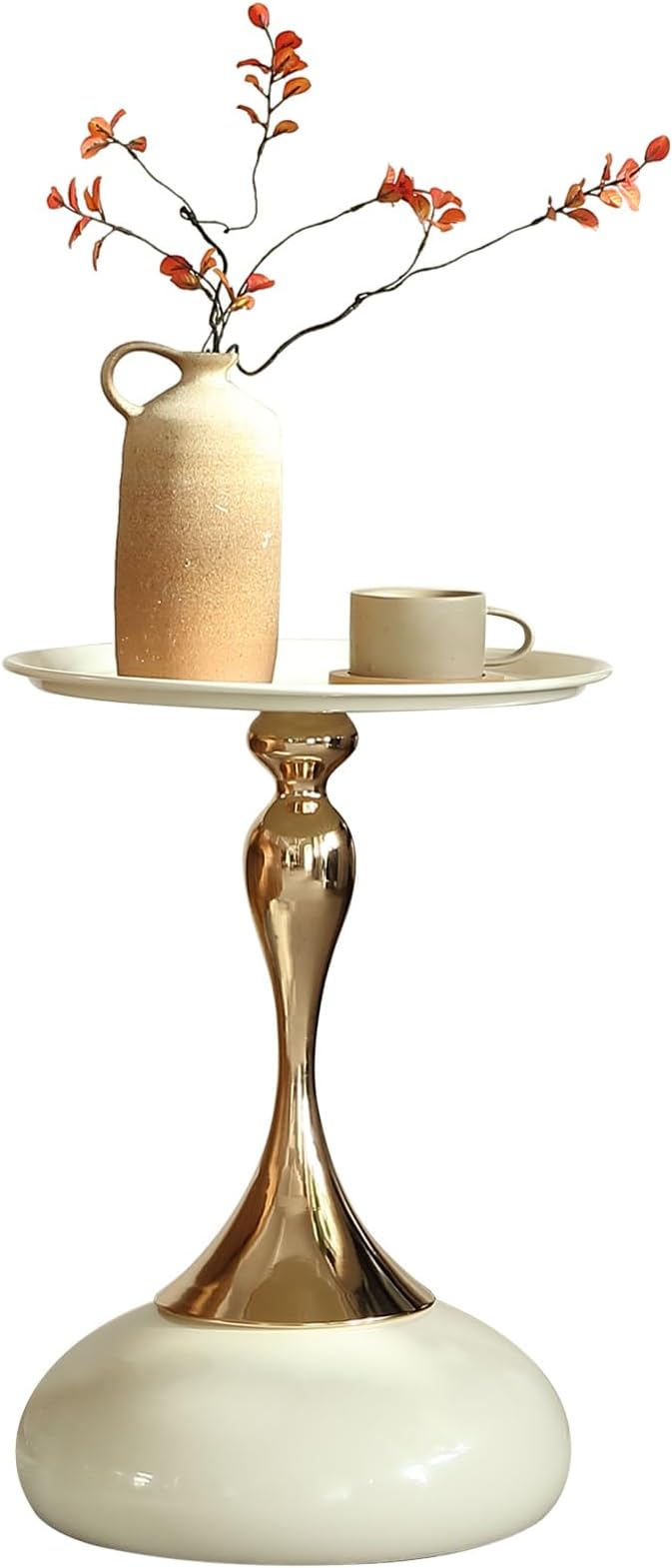 Small End Table Round Side Table, Black Modern Metal Pedestal Table