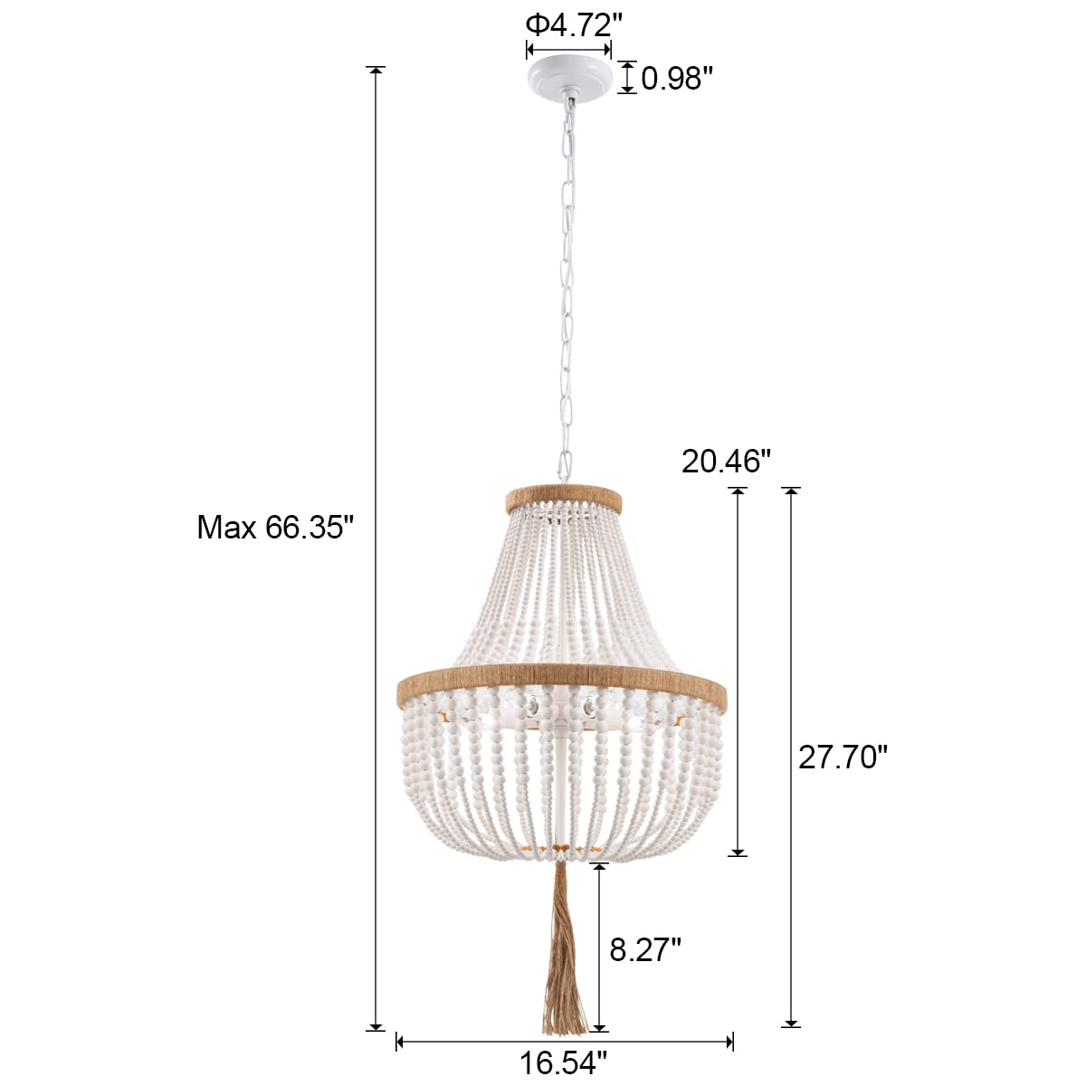 4 Lights Wood Beaded Farmhouse Chandelier with Tassels Bohemia Antique Rustic