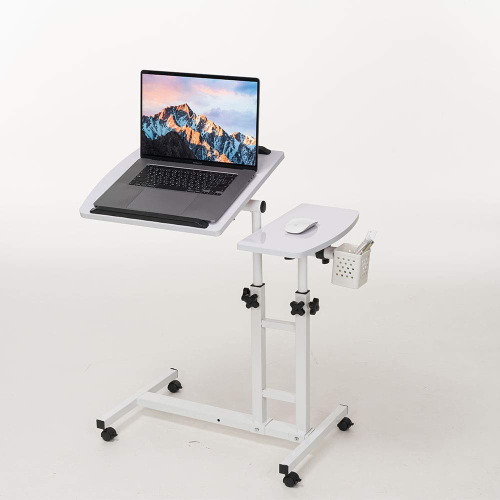 Adjustable Laptop Desk with Wheels, Overbed Bedside Desk, Wheels Height Adjustable Desk Cart