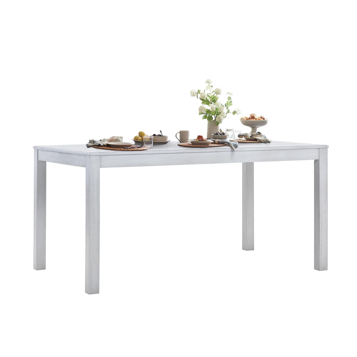 Rectangular Dining Table for 6, 60" Wooden Kitchen Table for 4-6 People