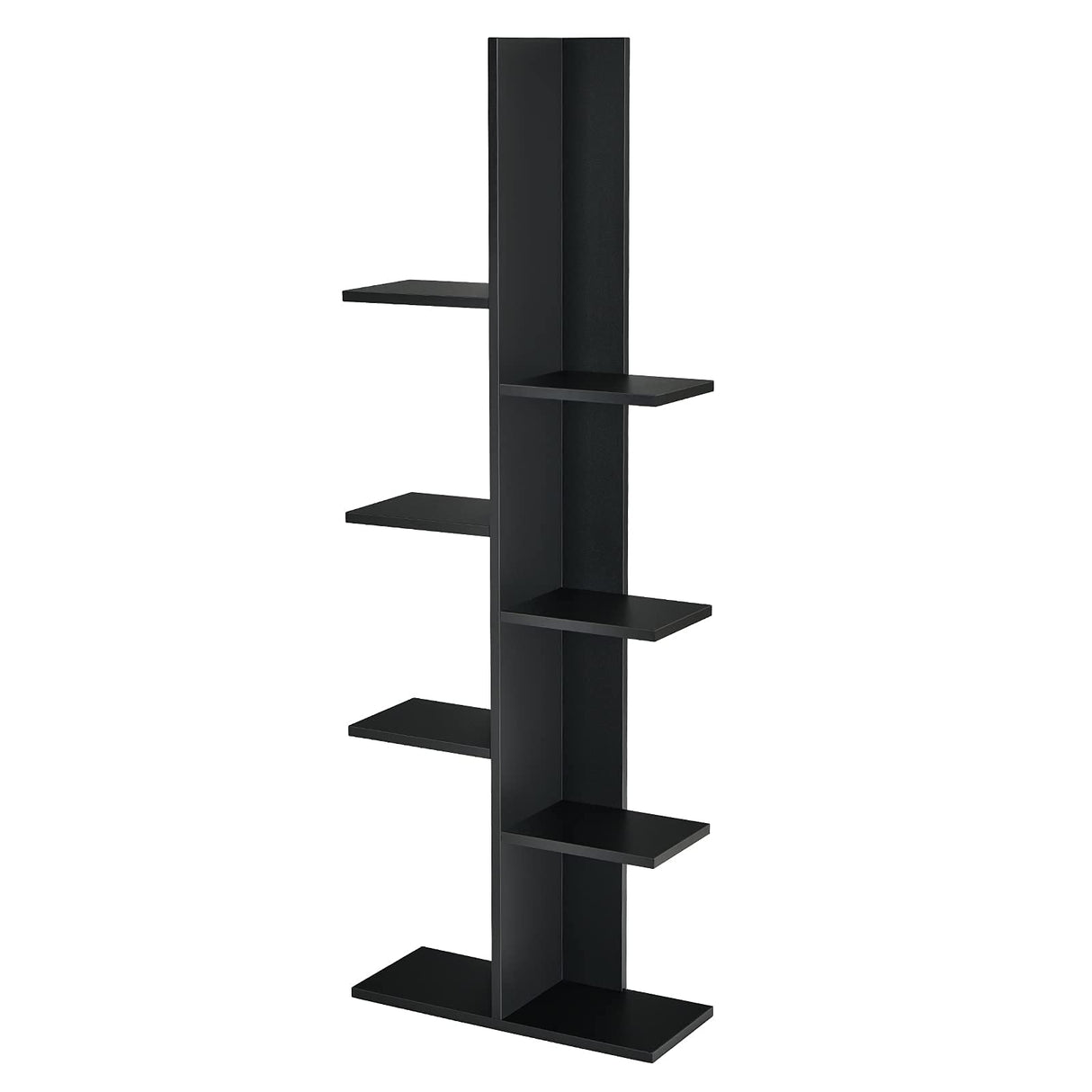 Tree Bookshelf, 7-Tier Tall Freestanding Wood Bookshelf with Anti-toppling, Modern Multipurpose Display Storage Rack Organizer Corner Shelf for Books, Photos, Black