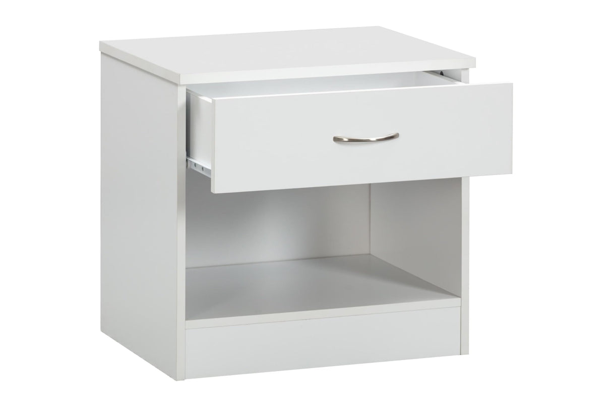 One Drawer Nightstand, Casual White Laminate