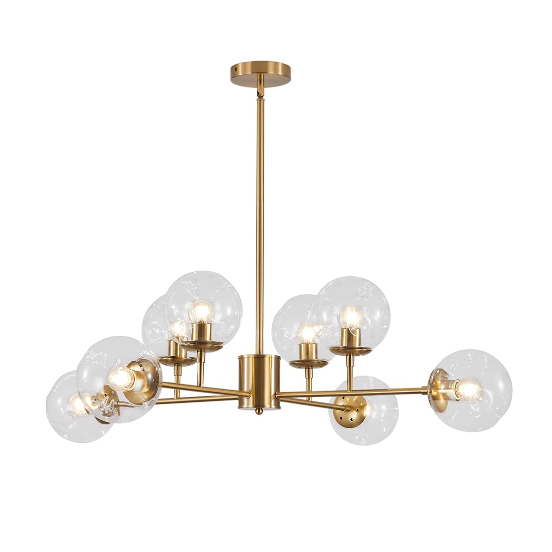 BOKT Modern 8-Lights Clear Globe Gold Chandelier Mid Century Brushed Brass Sputnik