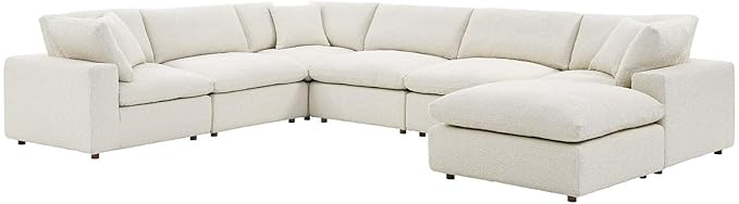 Down-Filled Overstuffed Boucle Fabric 7-Piece Sectional Sofa