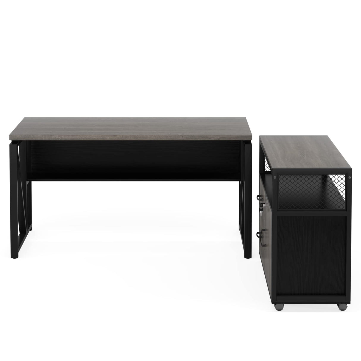 55-Inch L Shaped Office Desk with Drawers & Storage Shelves