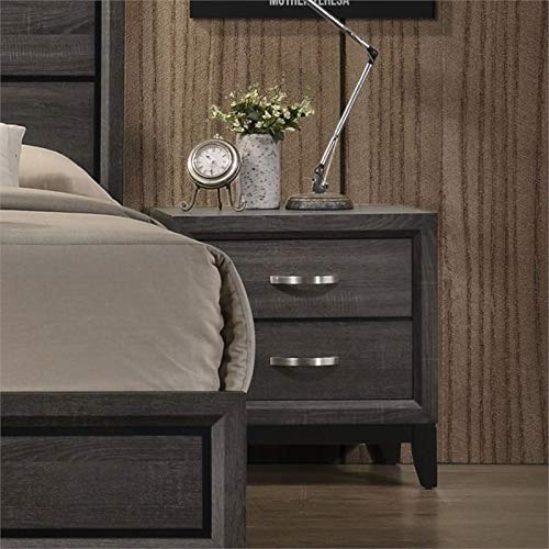 Metal and Wood 2-Drawers Nightstand in Weathered Gray
