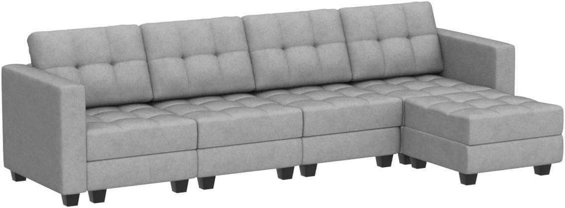 Light Grey L Shape 5-Seat Modular Sectional Sofa with Storage