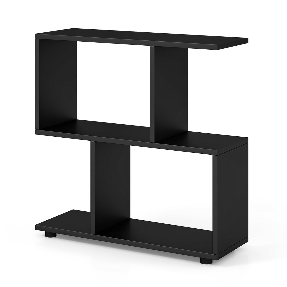 3-Tier Geometric Bookshelf, 24" Tall Wood S-Shaped Display Shelves with Thick Foot Pads, Freestanding Open Shelves Nightstand, Floor Standing Display Shelf Bookcase, Black