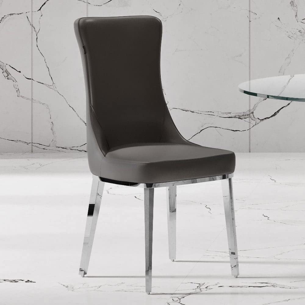 Norma Dining Chair - Dark Grey Upholstered with Stainless Steel Base