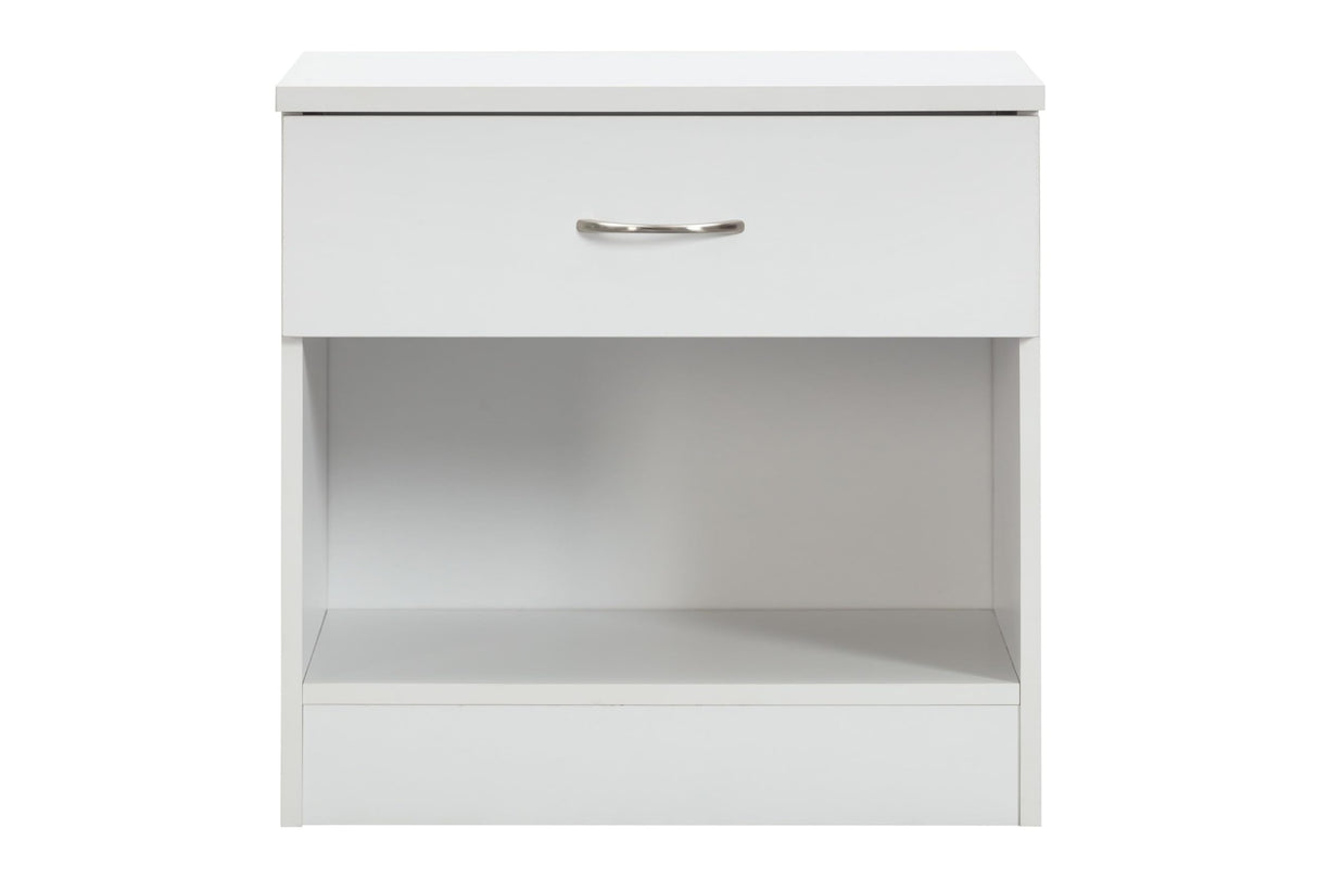 One Drawer Nightstand, Casual White Laminate