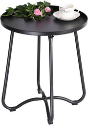 Round Metal Patio Side Table Black Outdoor End Table, Tray Top End Table