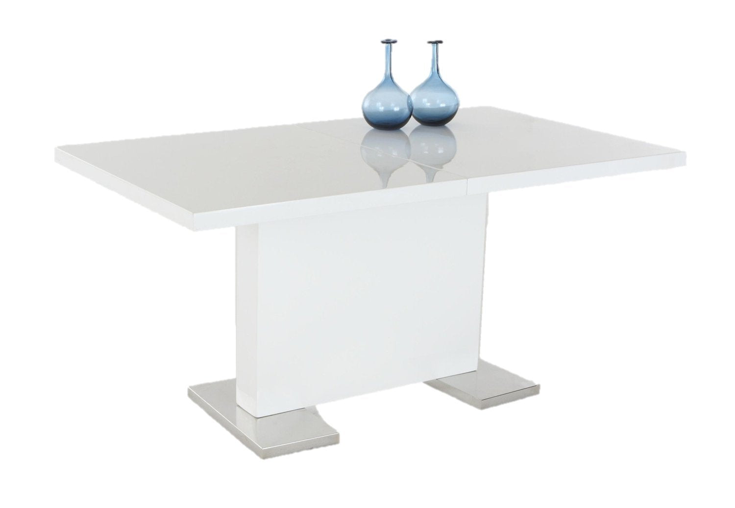 Extendible Dining Table Pedestal Table MDF High-Gloss White