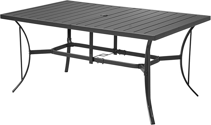 67x33 Inch Outdoor Dining Table for 6 with Umbrella Hole - Weather Resistant Metal Patio Table
