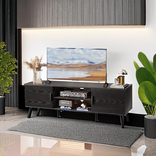 TV Stand for 55 Inch TV, Entertainment Center with Adjustable Shelf, 2 Cabinets