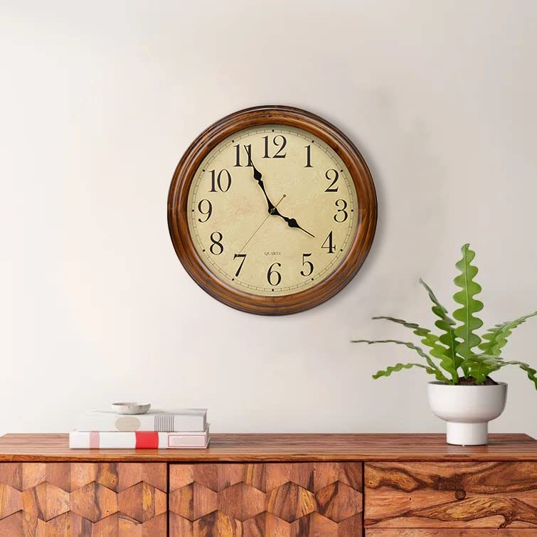 16-Inch Solid Wood Silent Non-Ticking Decorative Wall Clock with Large Arabic Numerals