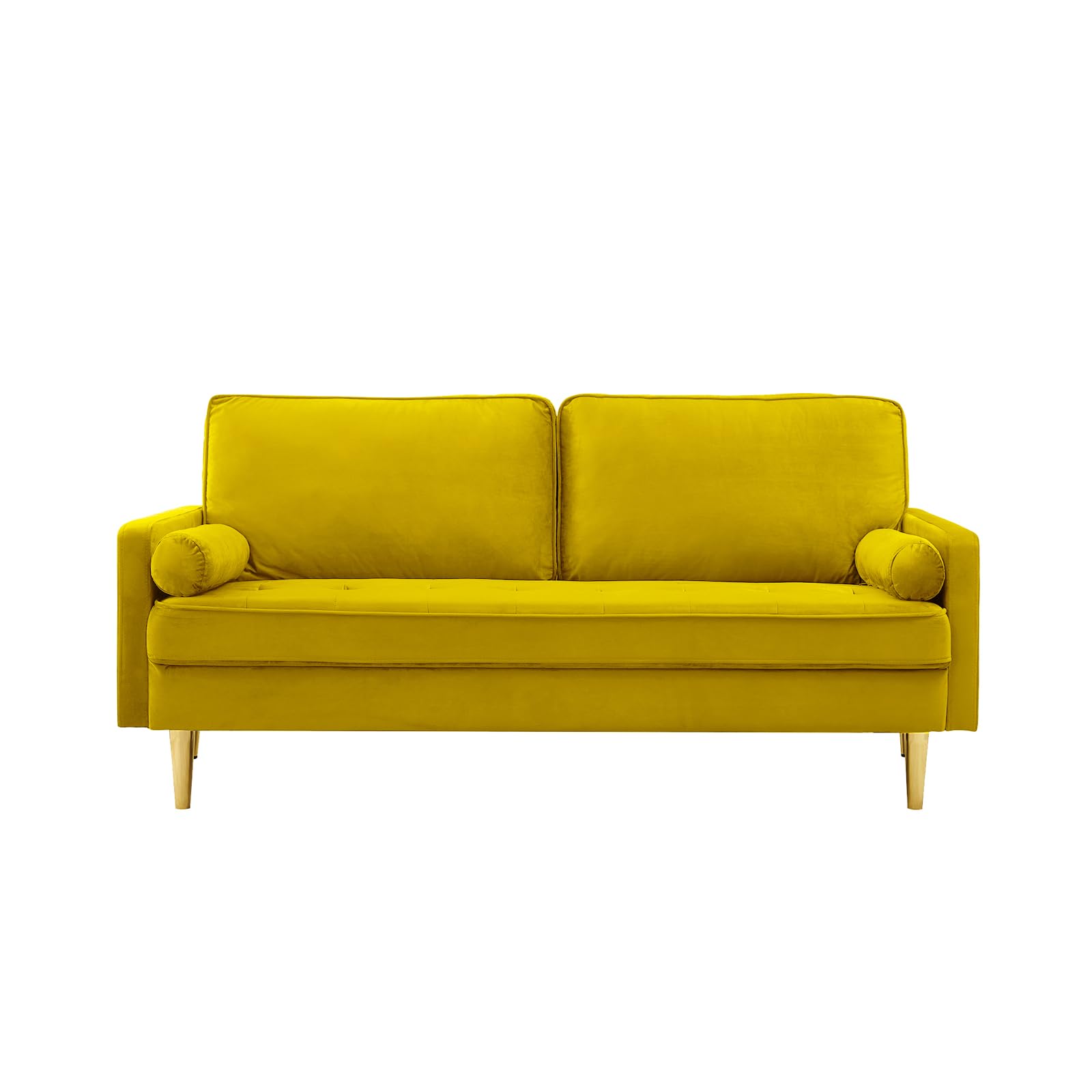 67'' Velvet Sofa Bed, Modern Loveseat with Gold Metal Legs and 2 Bolster Pillows
