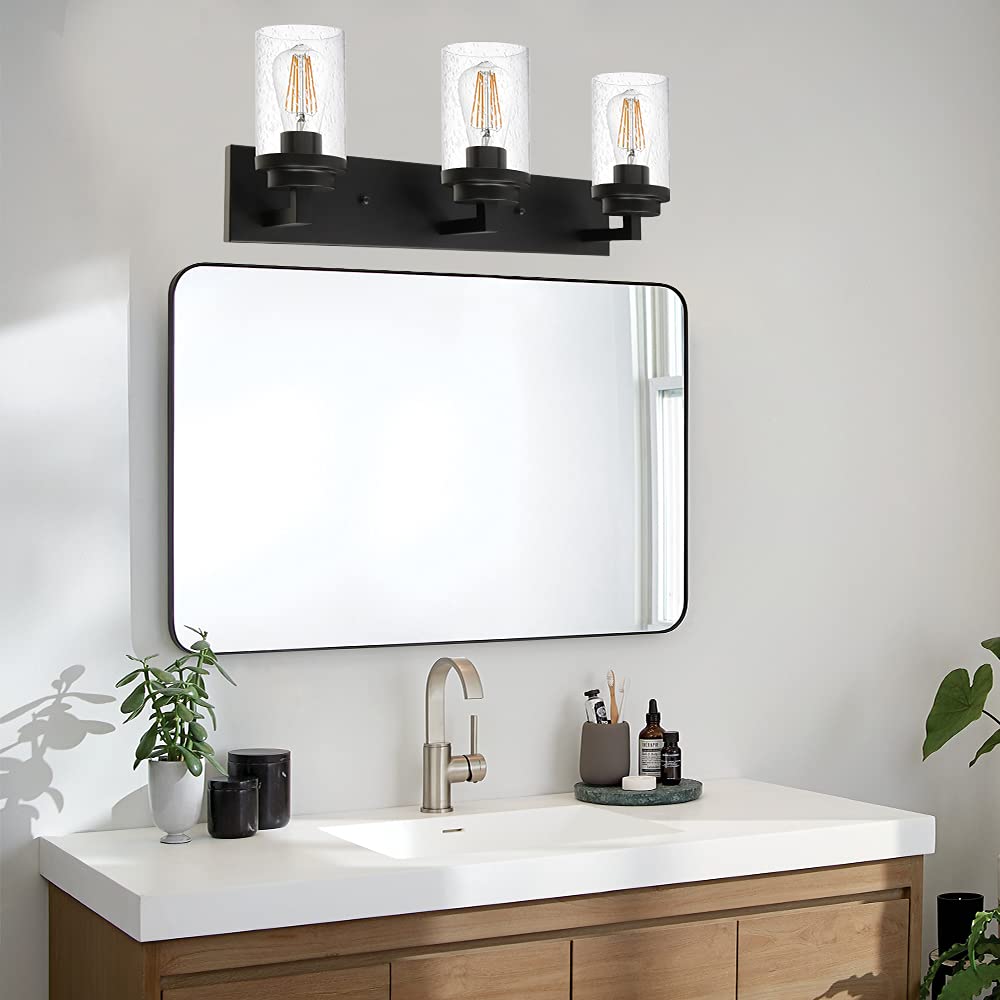Bathroom Light Fixtures, 3 Light Matte Black Vanity Light Modern Bath Wall Mounted
