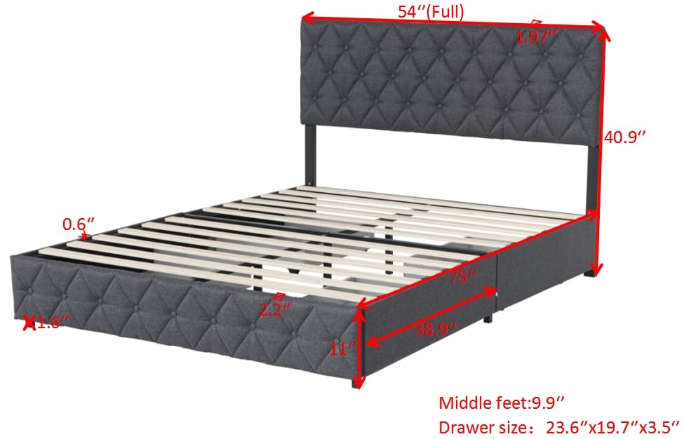 Full Size Upholstered Platform Bed Frame with Adjustable Headboard