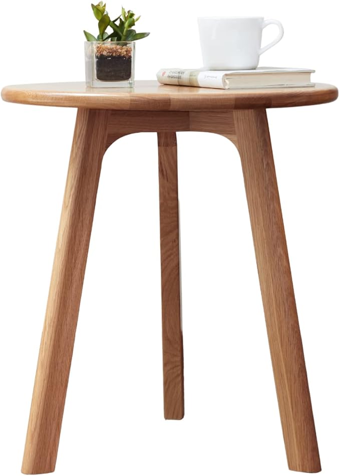 100% Solid Oak Small Side Table - Stylish Design Round End Table