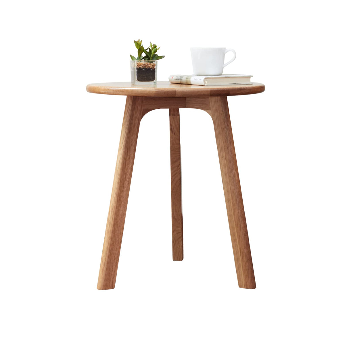100% Solid Oak Small Side Table - Stylish Design Round End Table