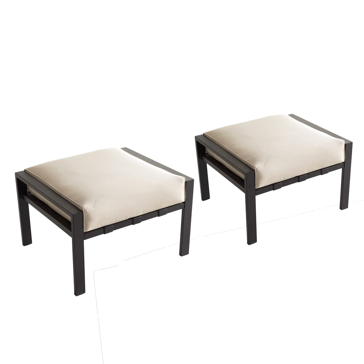 2 Pieces Outdoor Ottoman with Soft Thick Cushion for Garden Yard Deck Poolside