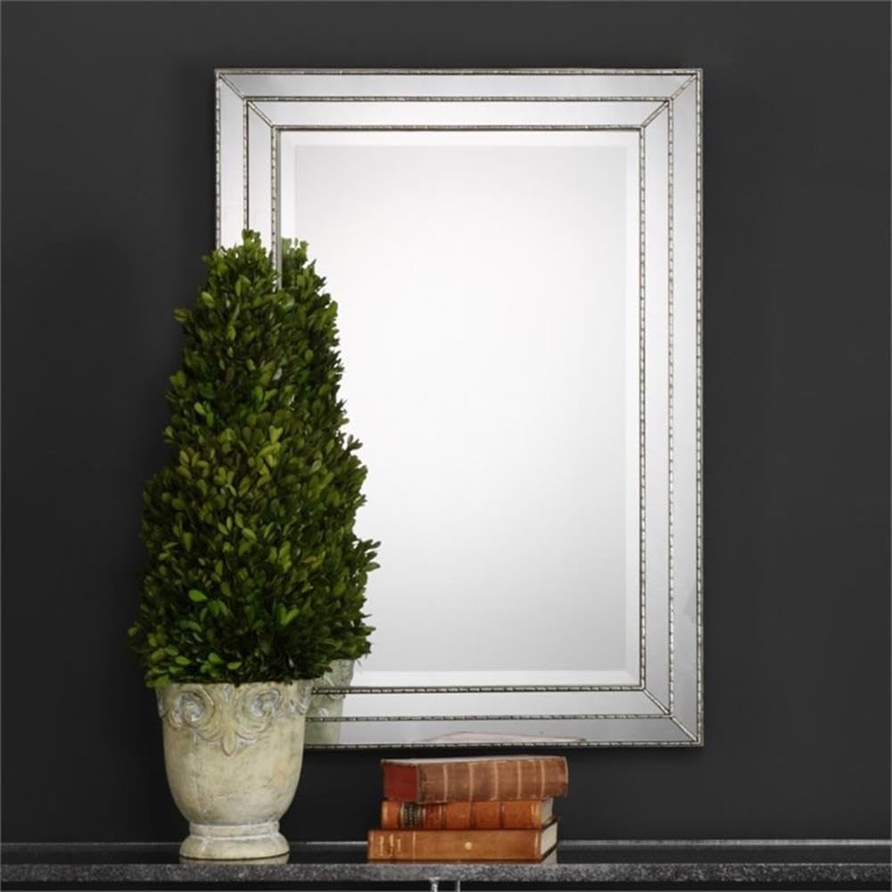 BOWERY HILL Grooved Metal Mirror in Metallic Silver