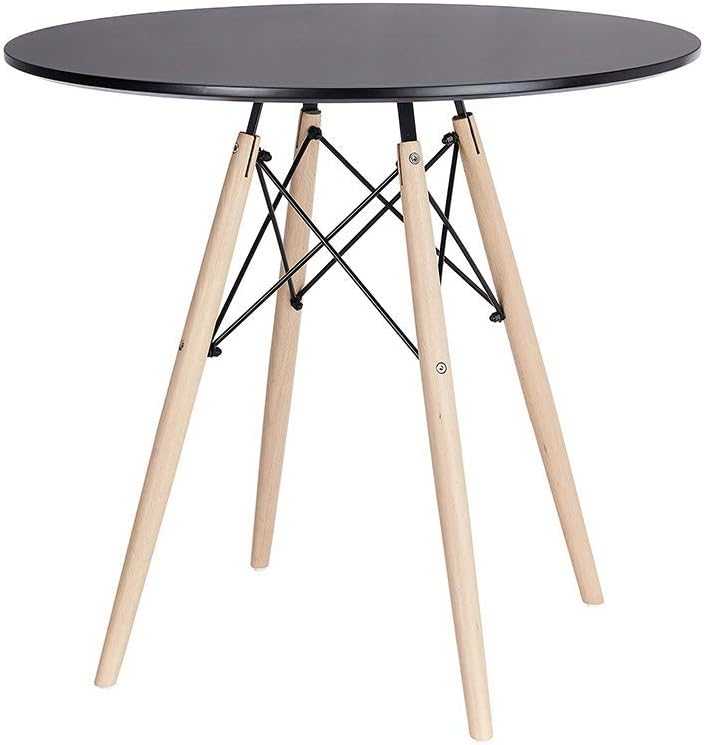 Modern Round Office Side Table in Black with Beech Wood Legs