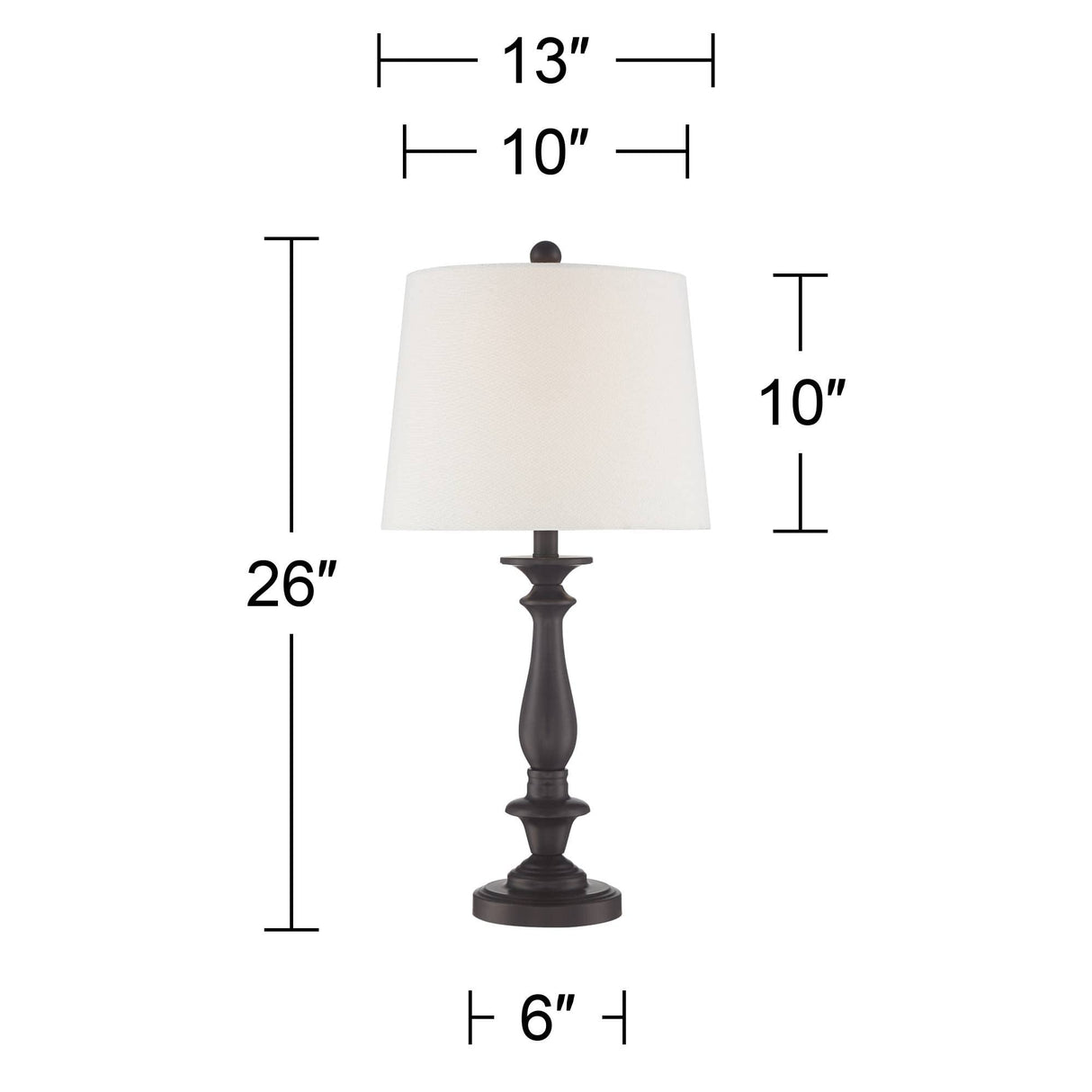 Regency Hill Percy Traditional Table Lamps 26" Tall Set of 2 Dark Bronze Brown Metal Candlestick White Tapered Drum Shade for Bedroom Living Room House Home Bedside Nightstand Office Family