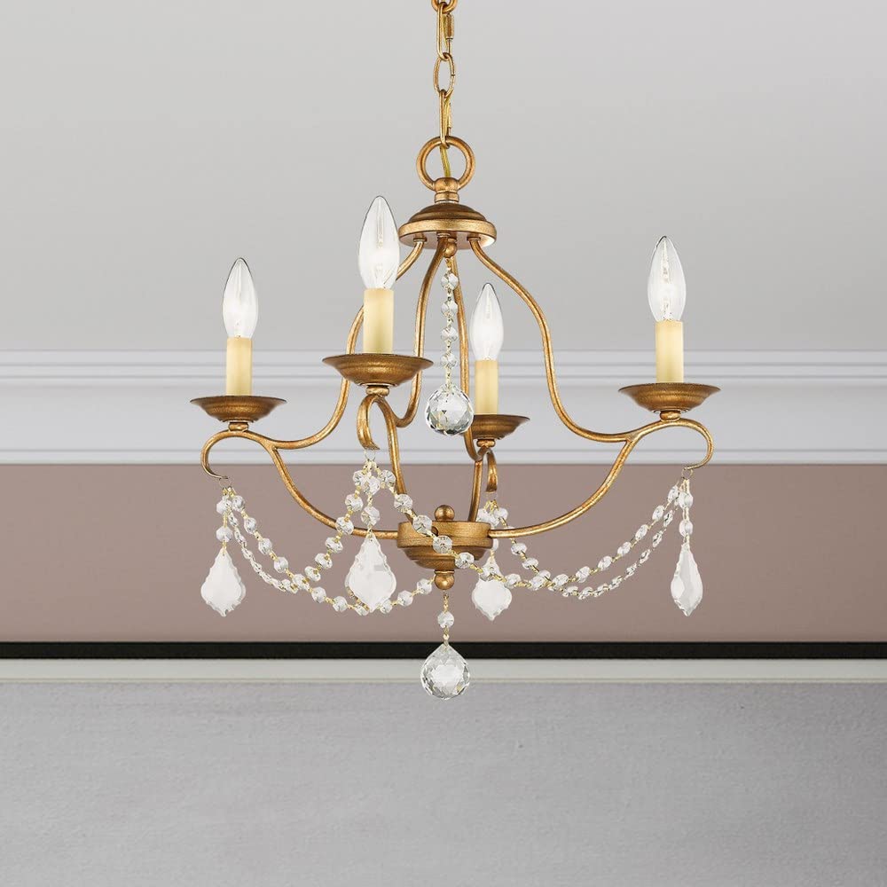 Lighting 6424-48 Chesterfield 4 Light Mini Chandelier, Antique Gold Leaf