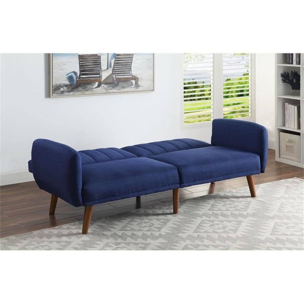 Bernstein Linen Fabric Tufted Upholstery Adjustable Sofa in Blue and Walnut