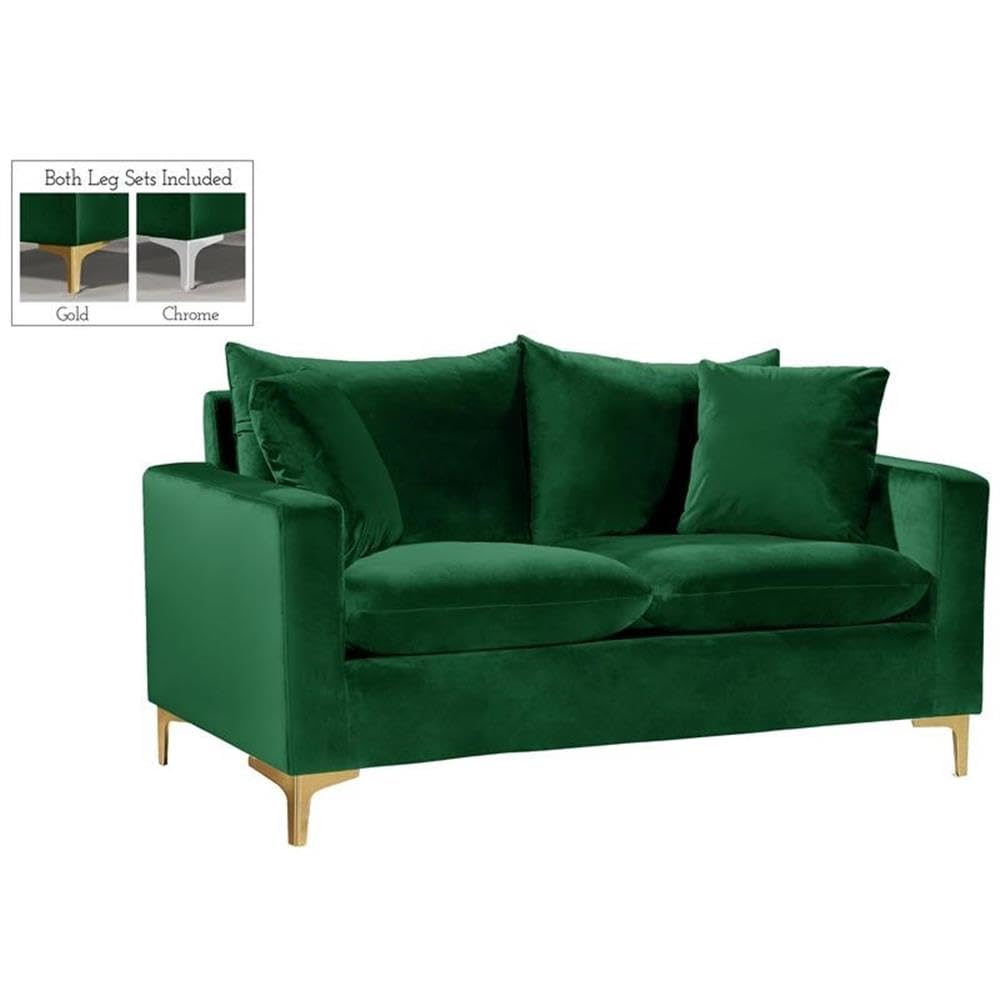 Naomi Collection Modern | Contemporary Green Velvet Upholstered Loveseat