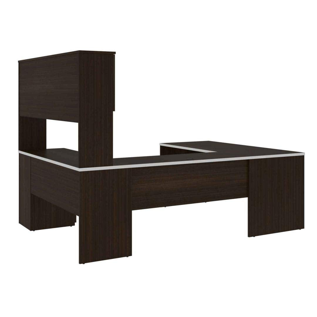 Bestar, Ridgeley Collection, Modern Executive Computer Desk with Pedestal and Hutch