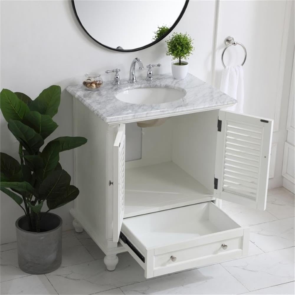 Rhodes 30" Single Marble Top Bathroom Vanity in Antique White