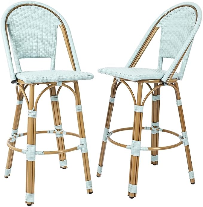 Outdoor Bar Stools Set of 2 | 30 Inch Bar Height Rattan Patio Barstools