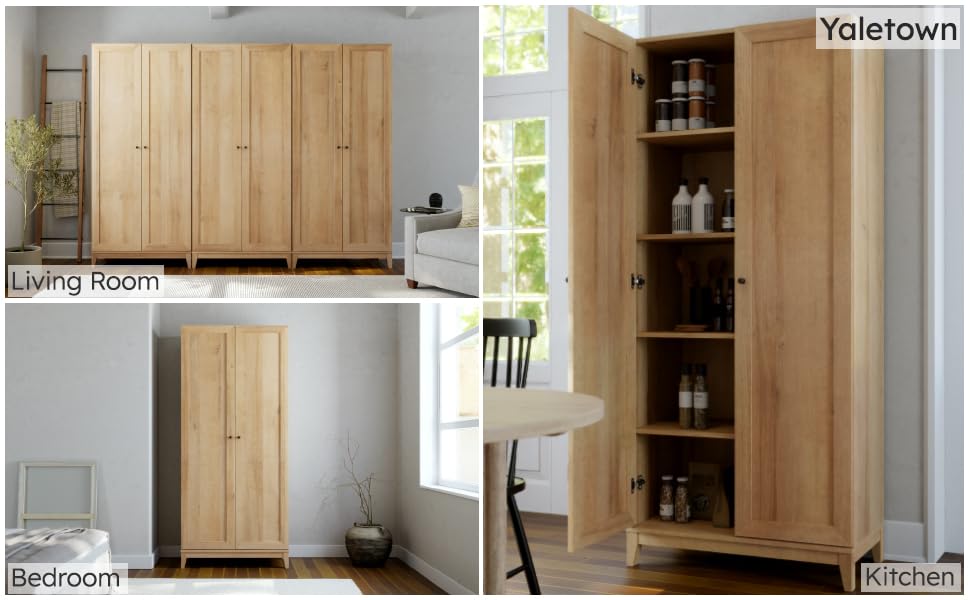 72" Tall Storage Cabinet with Wood Legs, Pantry Cabinet with 3 Adjustable Shelves,