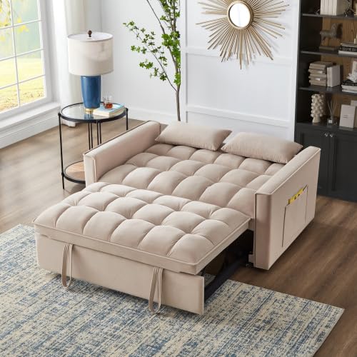4-in-1 Convertible Loveseat Sleeper Sofa Bed with Storage Pockets - 52.5" Twin Size