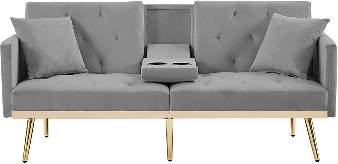 69''Convertible Futon Sofa Bed, Modern Folding Velvet Sleeper Couch Bed