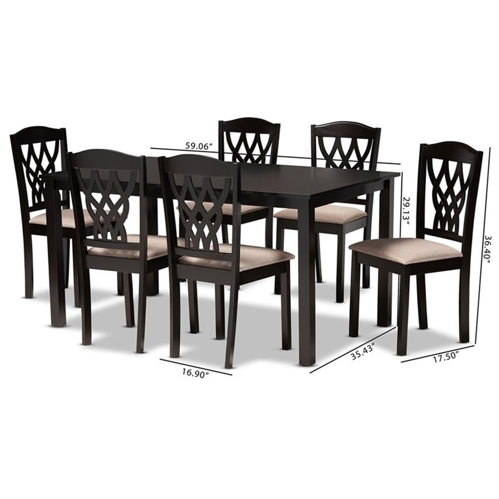 Salem Modern and Contemporary Sand Fabric Upholstered and Dark Brown Finished Wood