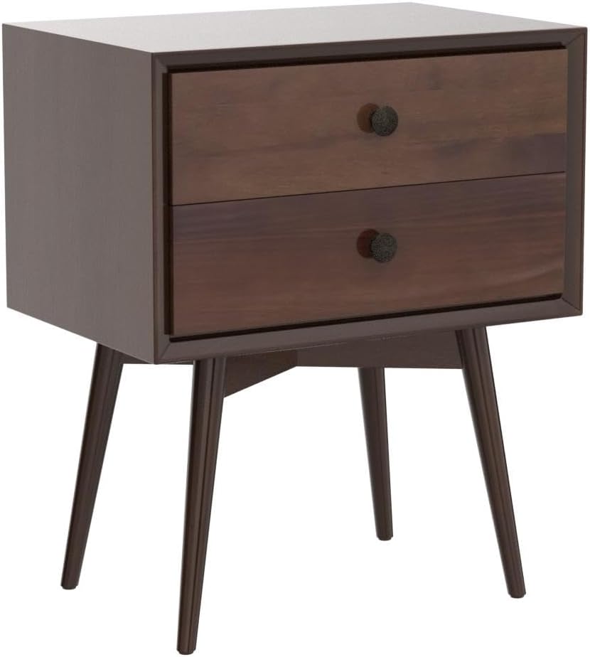 Ellwood Mid-Century Modern 2-Piece Solid Wood 2-Drawer Nightstand Set, 2 Pack