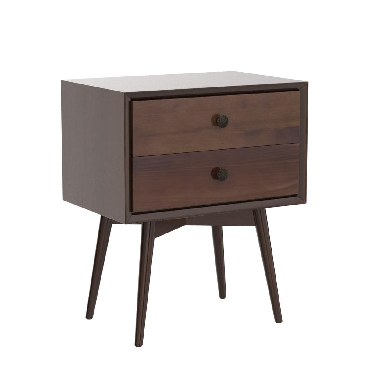 Ellwood Mid-Century Modern 2-Piece Solid Wood 2-Drawer Nightstand Set, 2 Pack