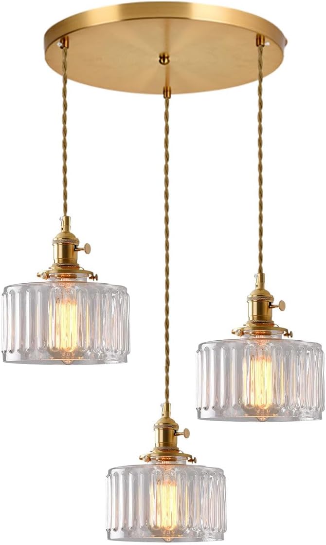 Green Pendant Light Fixtures Striped Glass One-Light Mid Century Ceiling Hanging Light S