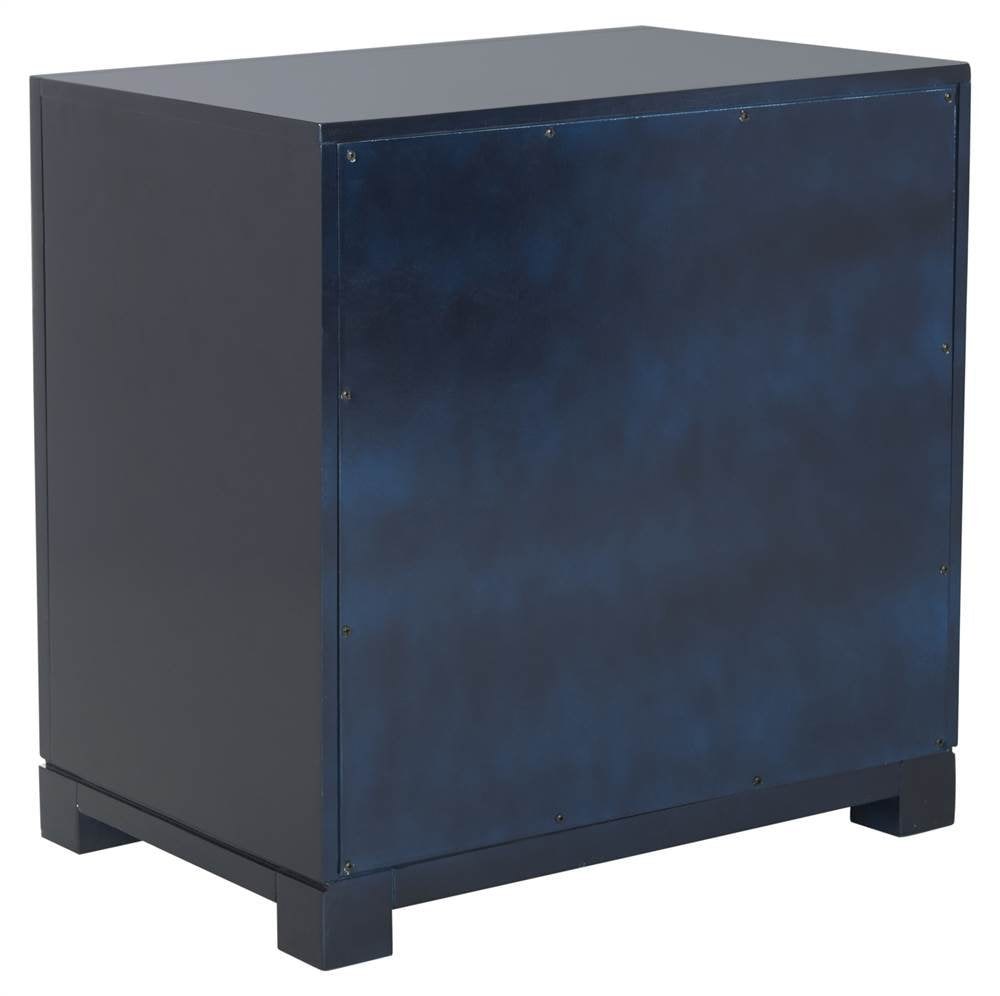 Raina Three Drawer Greek Key Night Stand, 0, Navy