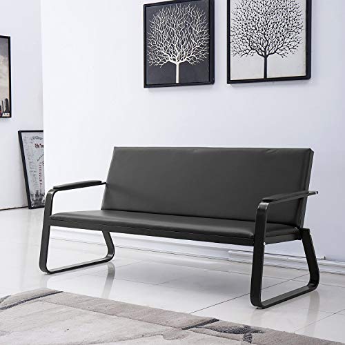 wonline Waiting Room Chair with Armrest PU Leather Office Furniture Bench, Office Guest Seating Lobby Conference Reception Chairs for Airport Clinic Hospital Bank Salon Barber(Black)